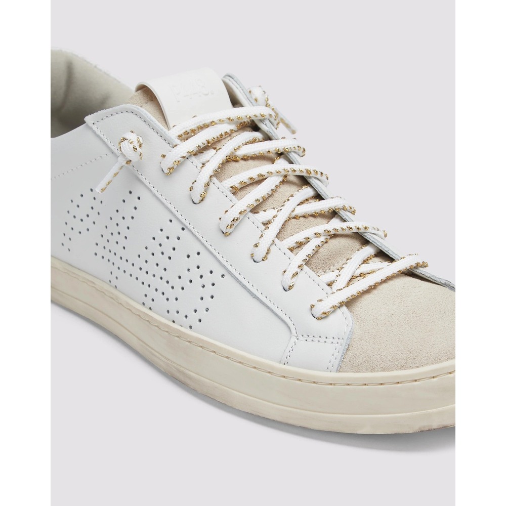 P448 John Low Top Sneakers Womens 10 US 40 EU White Beige Leather Made in Italy - Picture 3 of 11